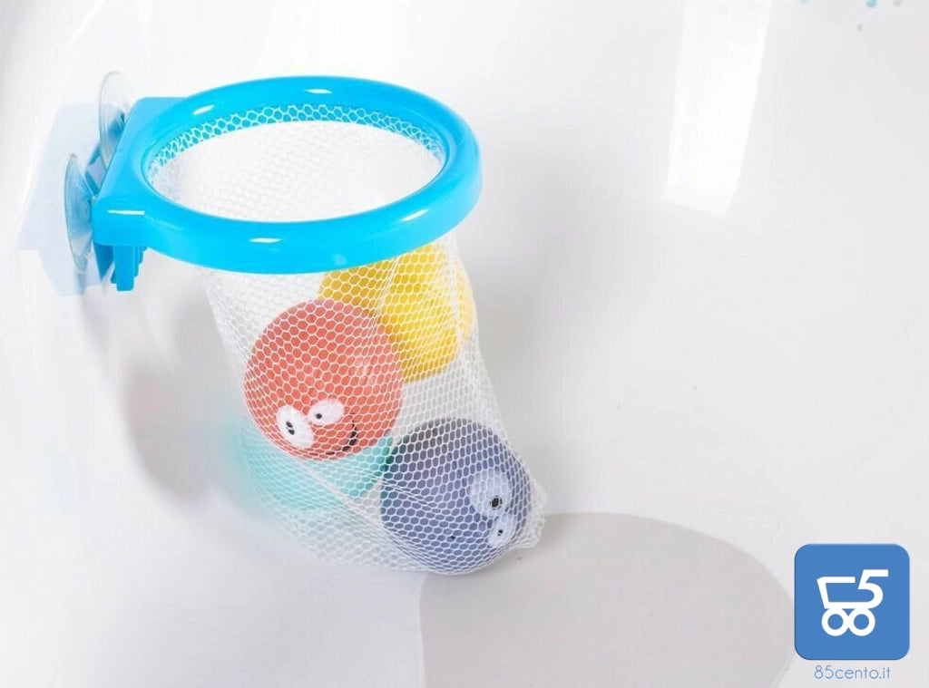 Giocattolo da Bagno Galleggiante Canestro da Basket con 4 Palline per Acqua Piscina per Bambini 12 Mesi +