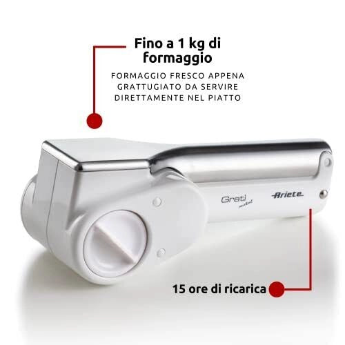 Ariete 44 Gratì Metal Grattugia Elettrica Senza Fili 2 Rulli Acciaio Inox Batteria 1500 mAh colore Bianco