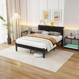 Letto metallico 140x200cm - Xylo - testiera con spazio ripiano nero