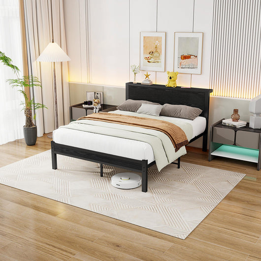 Letto metallico 140x200cm - Xylo - testiera con spazio ripiano nero