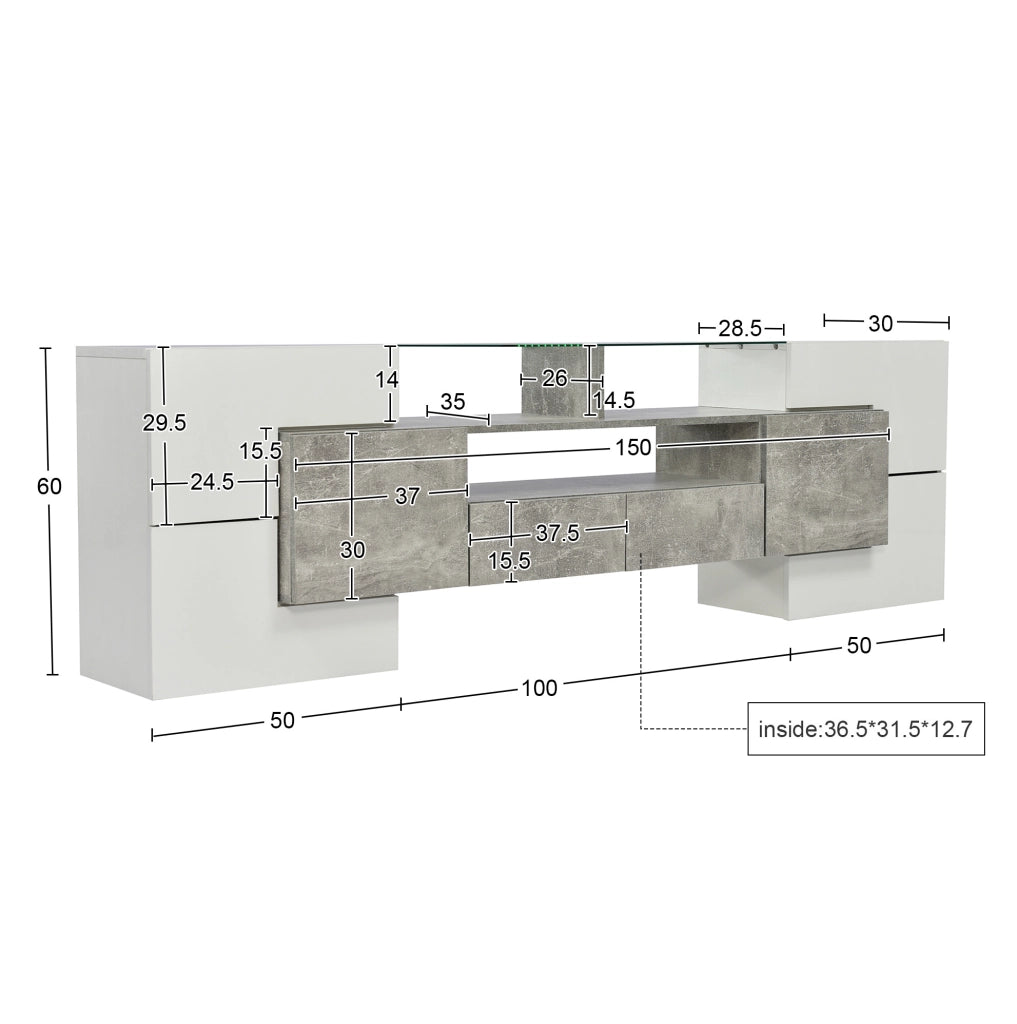 Mobile TV 200x35x60 cm bianco e grigio in MDF, 6 ante e LED
