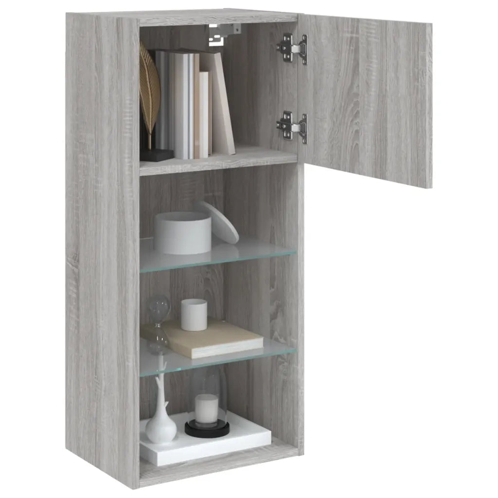 vidaXL Mobili TV con Luci LED 2pz Grigio Sonoma 40,5x30x90 cm
