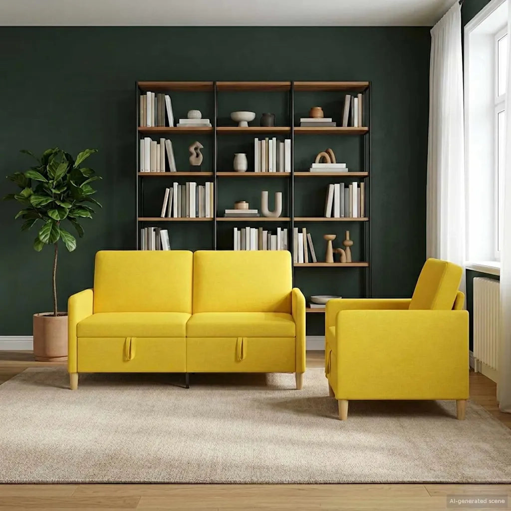 Set di Divani con Storage 2 pcs Giallo Chiaro Poliestere 3429186