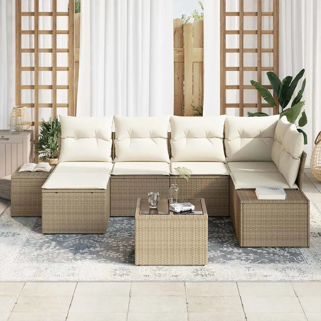 Set Divano da Giardino 7 pcs Beige e Crema polyrattan
