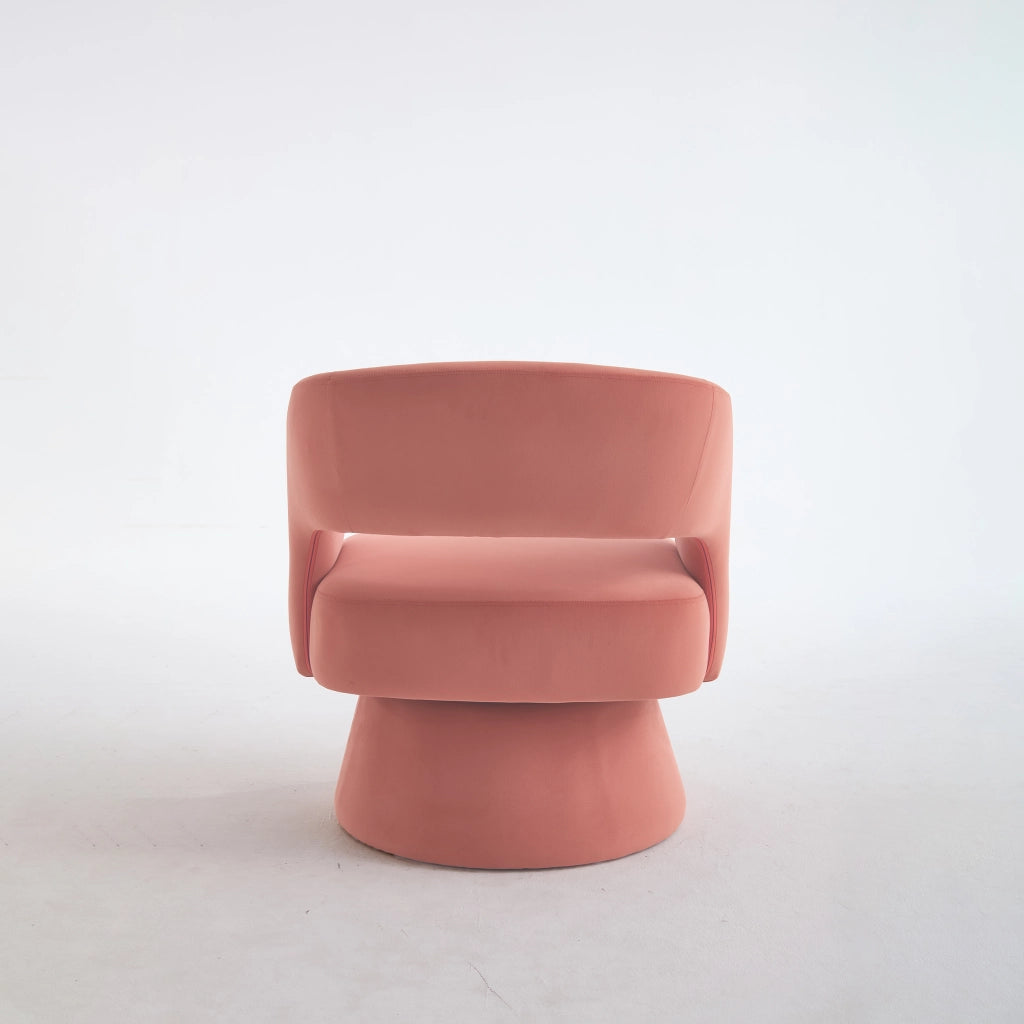 Poltrona girevole moderna in ciniglia rosa con base stabile e seduta imbottita