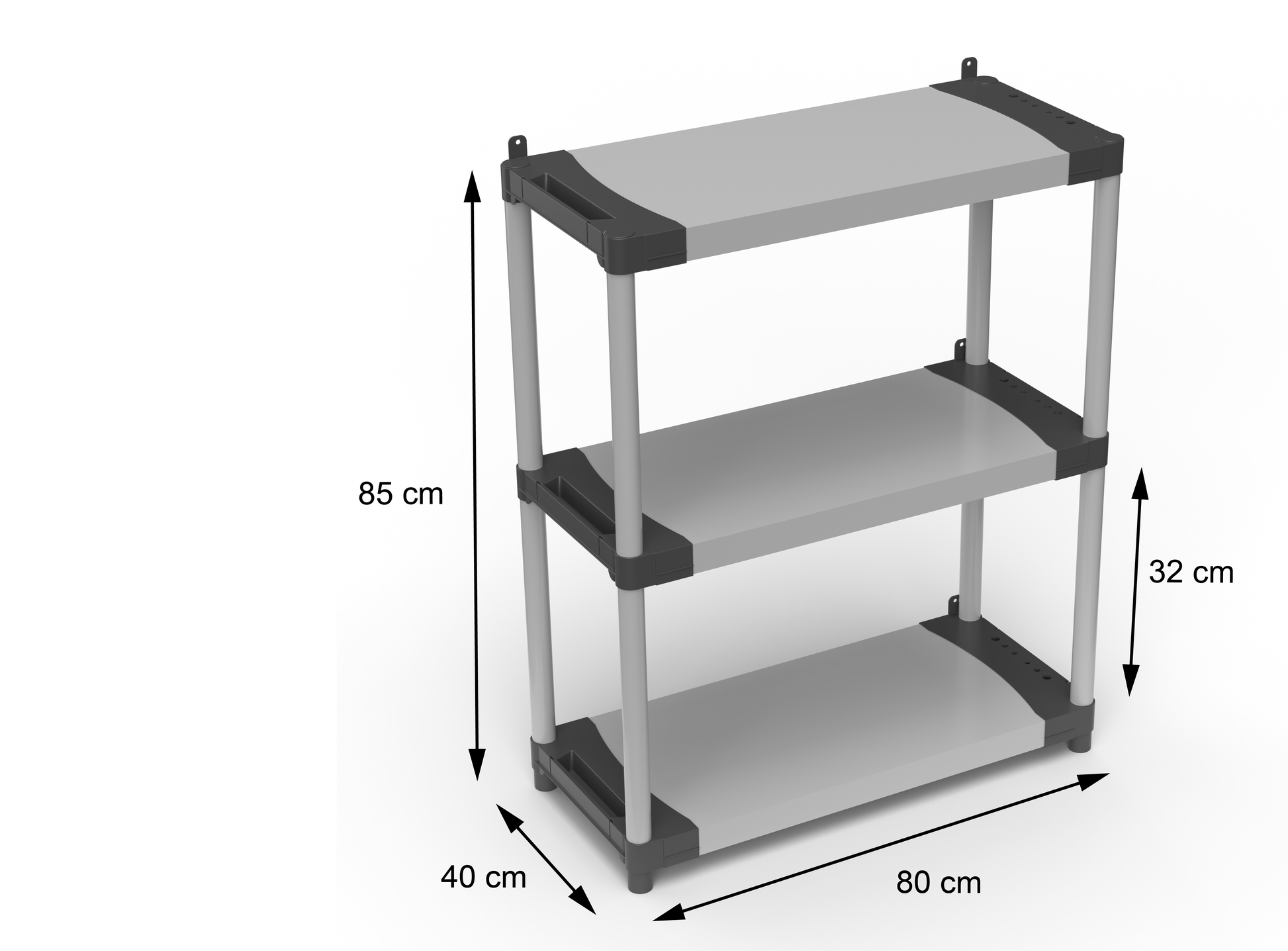 Scaffale in resina PVC 3 ripiani portata 80 Kg, 80x40xH85 cm