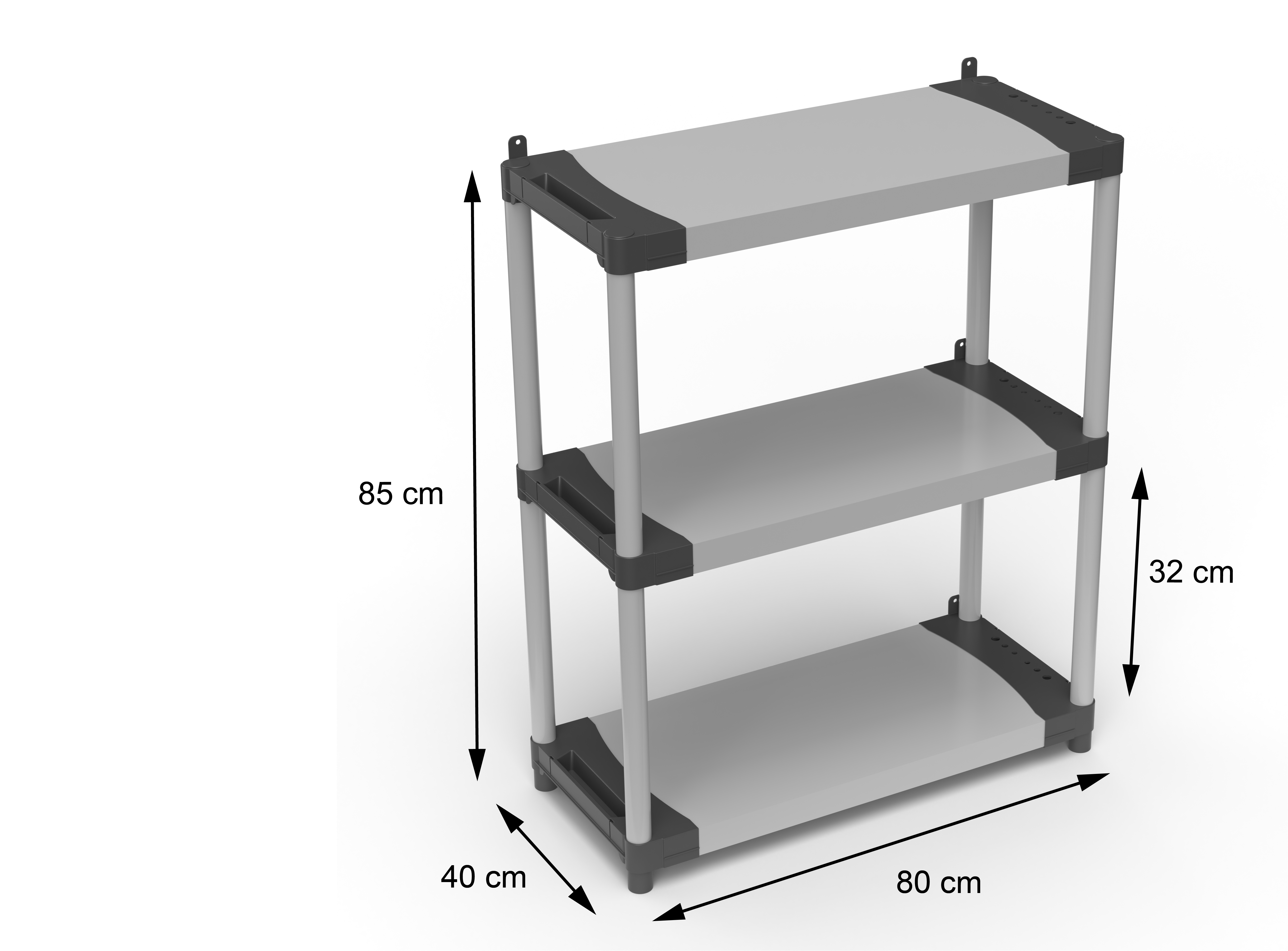 Scaffale in resina PVC 3 ripiani portata 80 Kg, 80x40xH85 cm