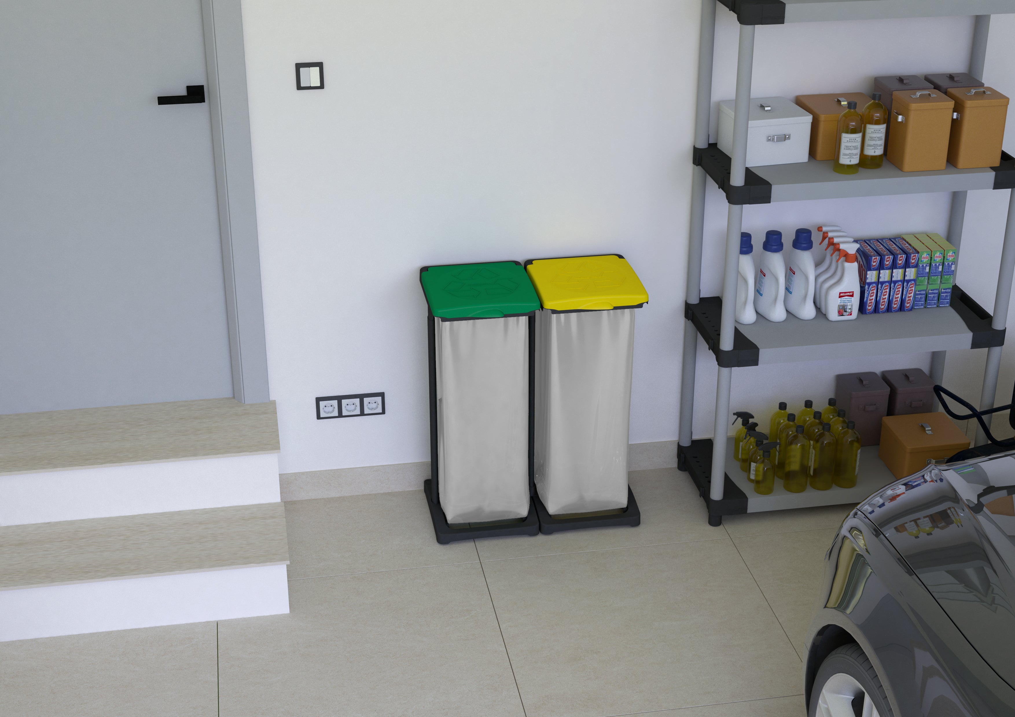 Portasacco-Portarifiuti Bis per raccolta differenziata 64x36xH80 cm