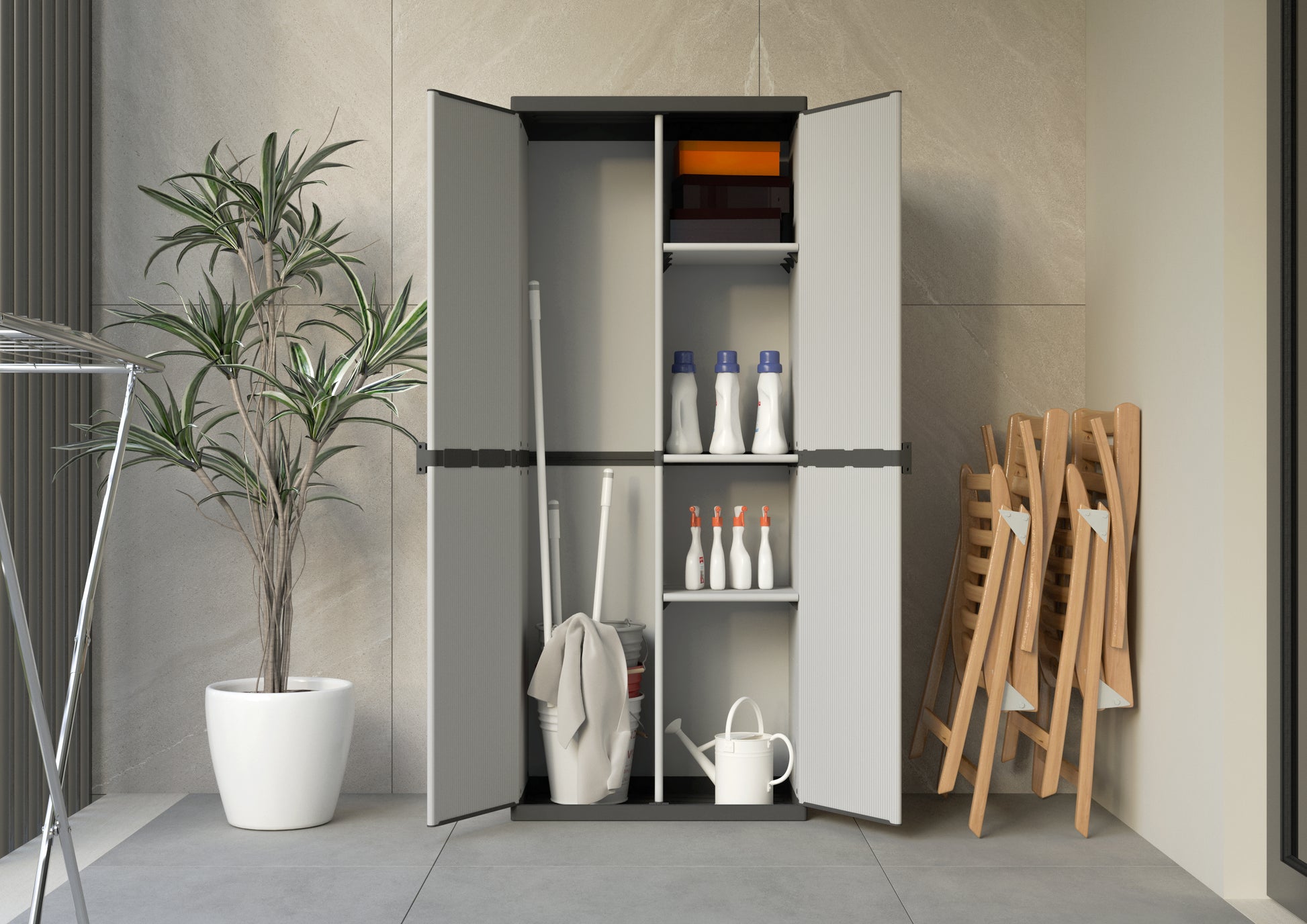 Armadio portascope in resina 2 ante, ripiani regolabili (interno/esterno) 68x40xH165 cm
