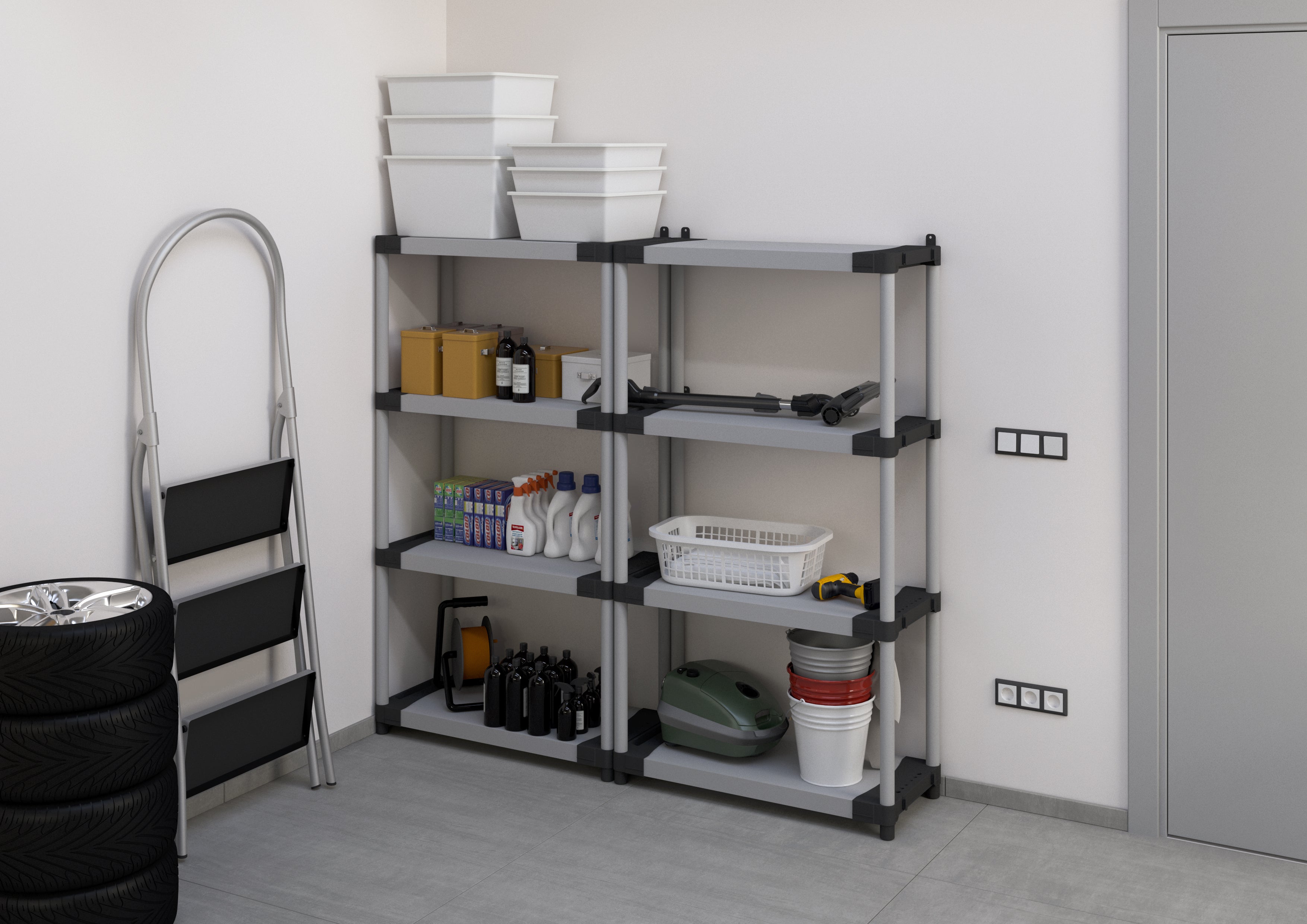Scaffale in resina PVC 4 ripiani portata 80 Kg, 80x40xH165 cm
