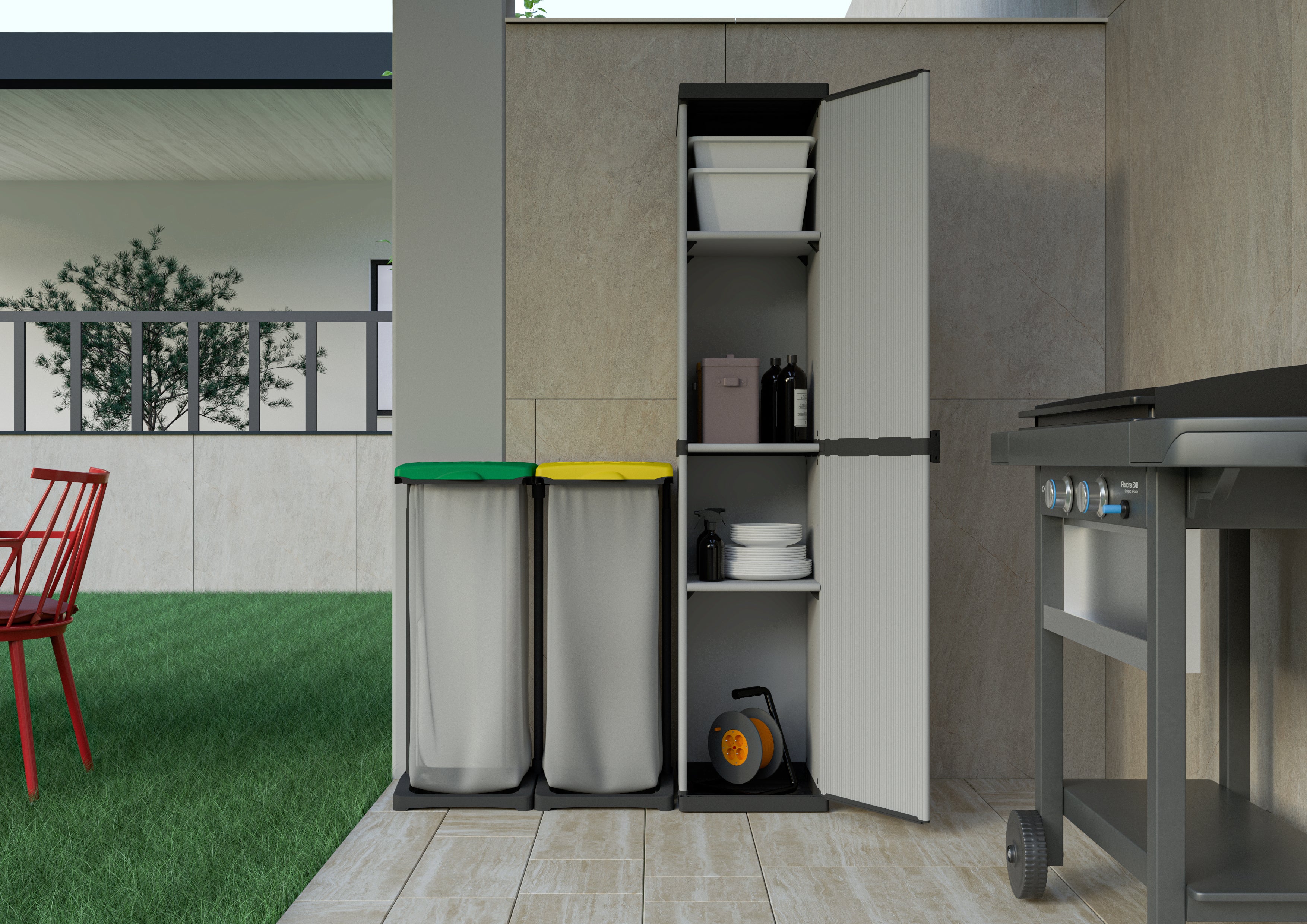 Armadio in resina alto 1 anta con ripiani regolabili (interno/esterno) 34x40xH165 cm