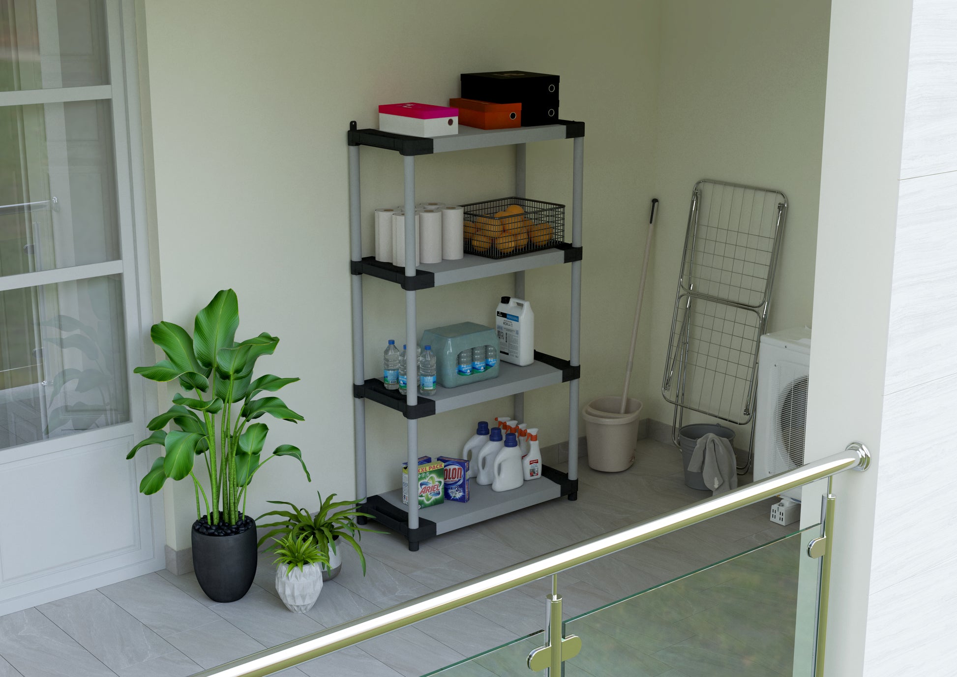 Scaffale in resina PVC 4 ripiani portata 80 Kg, 80x40xH165 cm