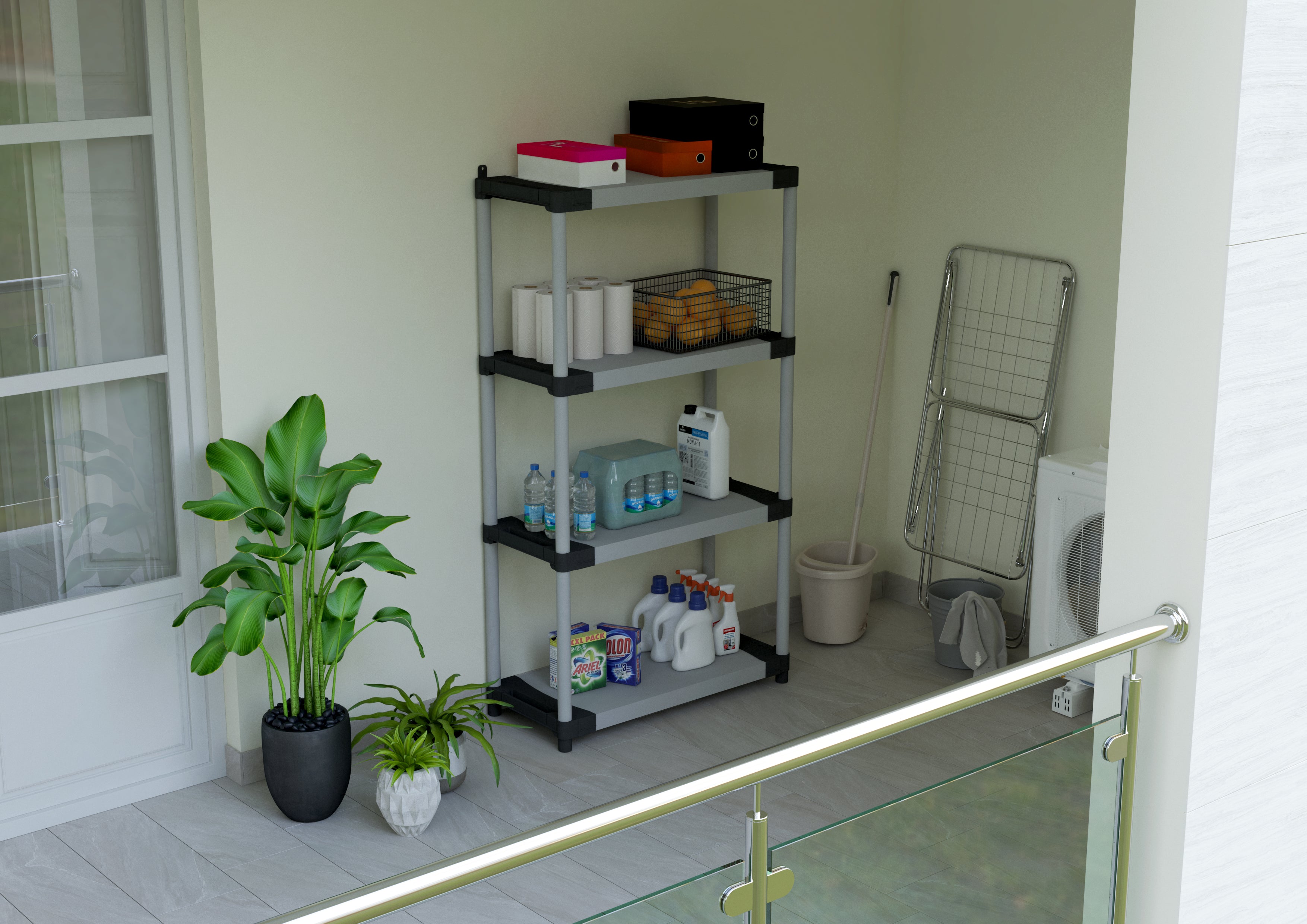 Scaffale in resina PVC 4 ripiani portata 80 Kg, 80x40xH165 cm
