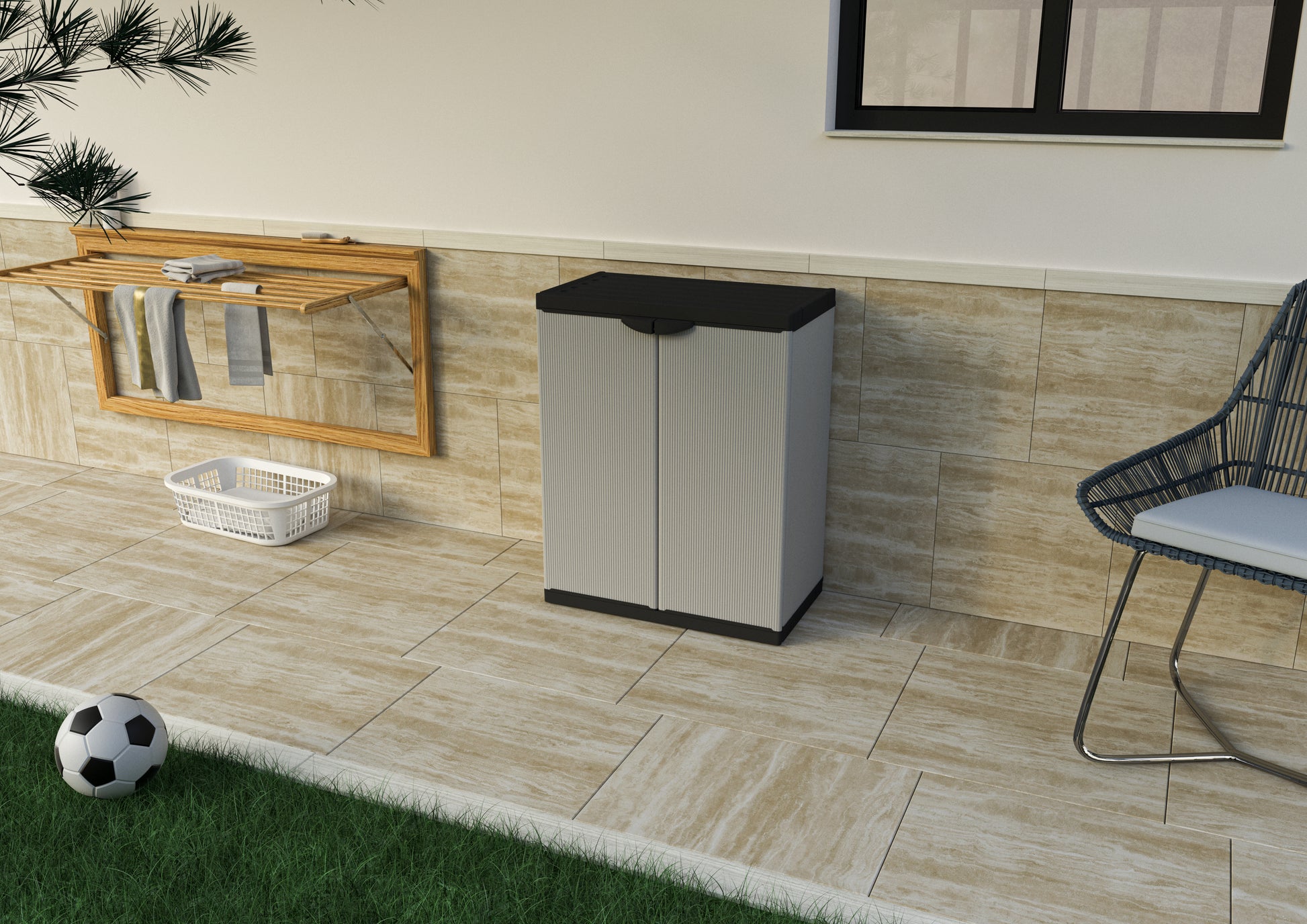Armadio basso in resina con ripiani 2 ante, (interno/esterno) 68x40xH85 cm