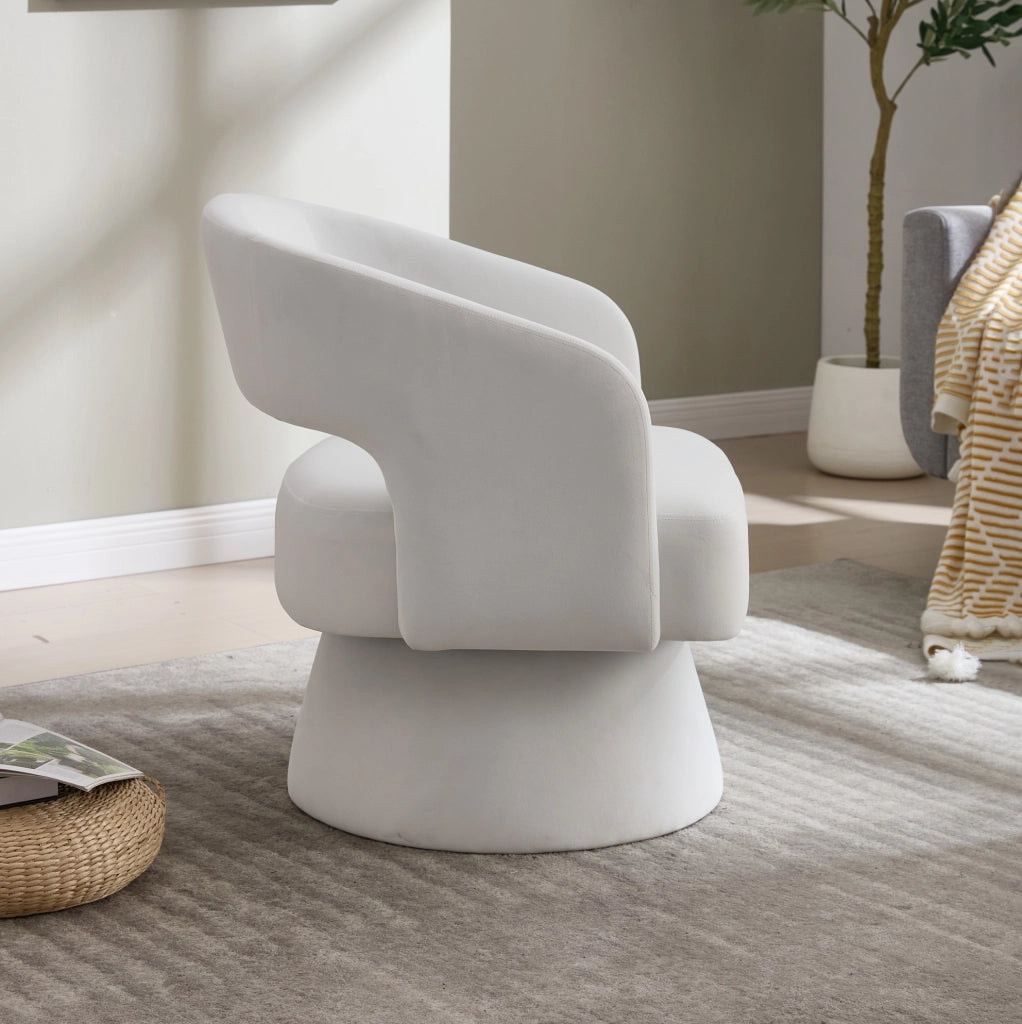 Poltrona girevole ULEVR 68x66x47 cm in ciniglia beige con braccioli curvi e base rotonda