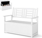 Panchina da Giardino con Contenitore di Legno, Cassapanca da Esterno 2 Posti con Schienale e Braccioli, Panca per Cortile e Ingresso, 123 x 68,5 x 96 cm (Bianco)
