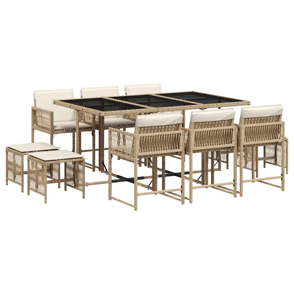 Set da Pranzo da Giardino 11 pz con Cuscini Beige in Polyrattan 3211510