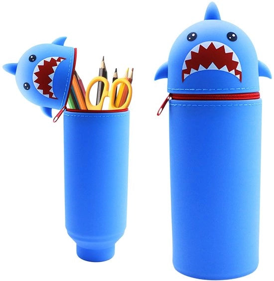 Etui 2-in-1 in silicone morbido, portatile e in piedi, contenitore per animali di peluche, astuccio per bambini e bambine (blu squalo)