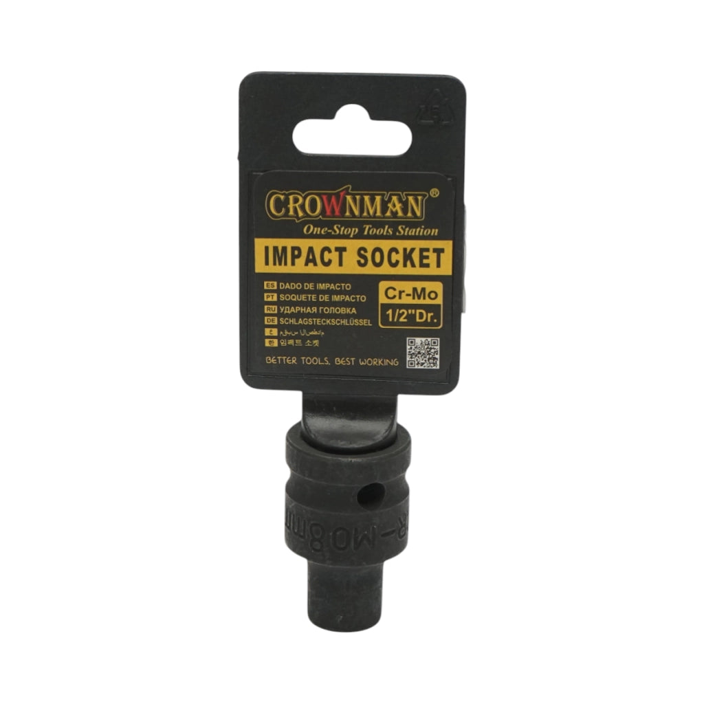 Chiave a bussola a impatto Crownman da 8 mm, 1/2" quadro in acciaio Cr-Mo