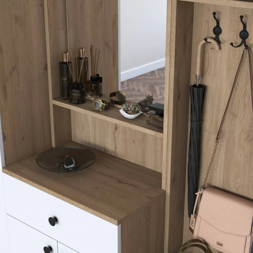 Adonis, Mobile da Ingresso Specchio Incluso, 180x38x226h cm Marrone Noce