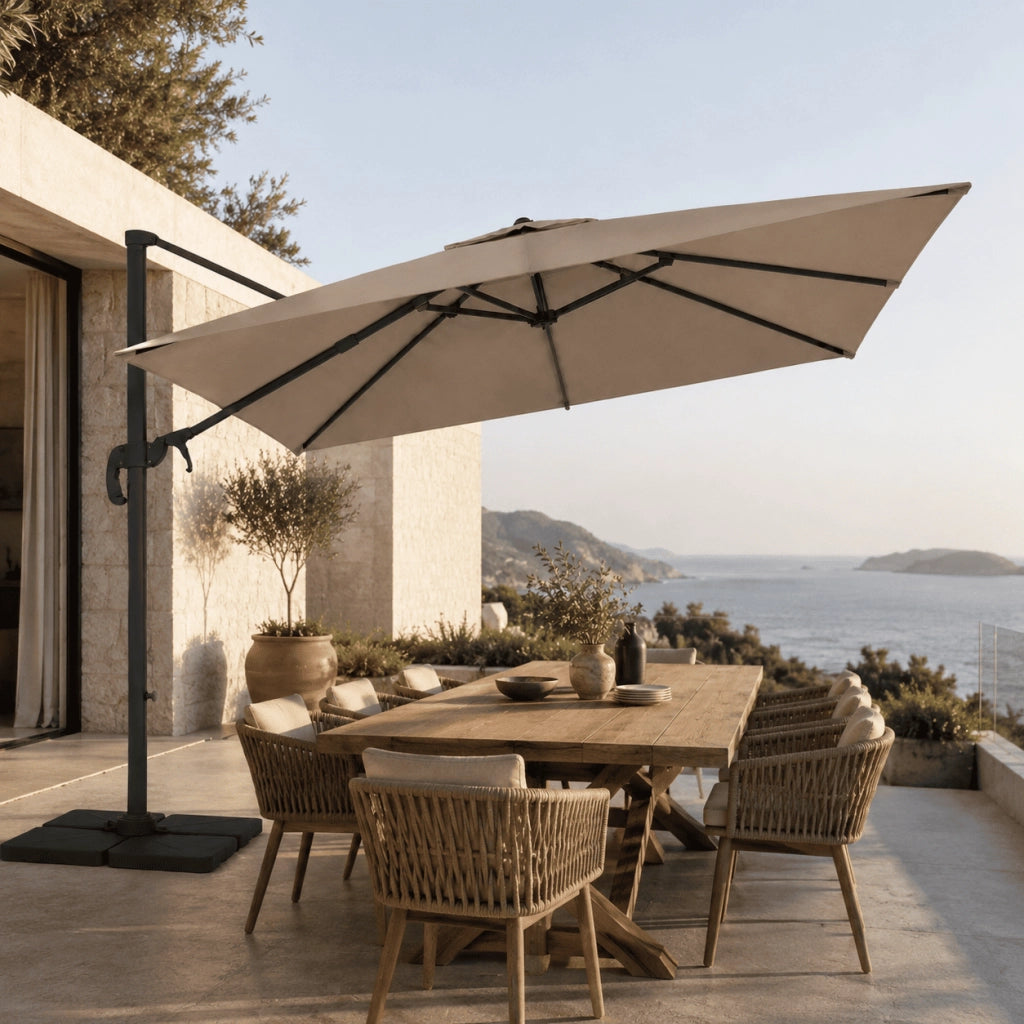 Ombrellone 3x4 M Con Braccio Retrattile Per Giardino Esterni Piscina Gazebo Terrazze Bar Hotel Struttura In Acciaio Inossidabile Rotabile 360° Telo 180 G/M2 Impermeabile Resistente Ai Raggi UV Tortora