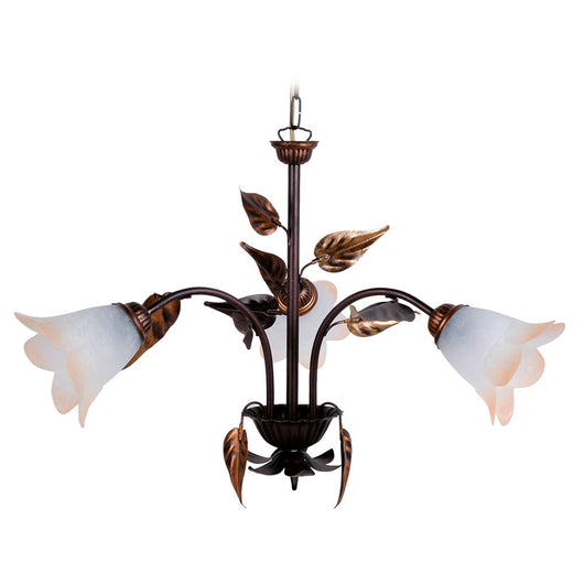 Lampadario 3xE14 Montatura Marrone Ramato Vetro Bianco Sfumato Ambra E-Energy Giulia