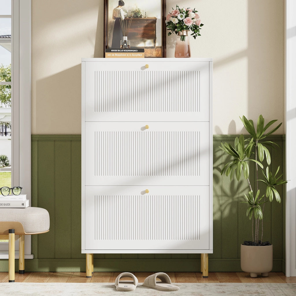 Scarpiera Slim con 3 Ante a Ribalta ¨C MINIMAL ¨C Bianco, 6 Ripiani, 73x23x125 cm