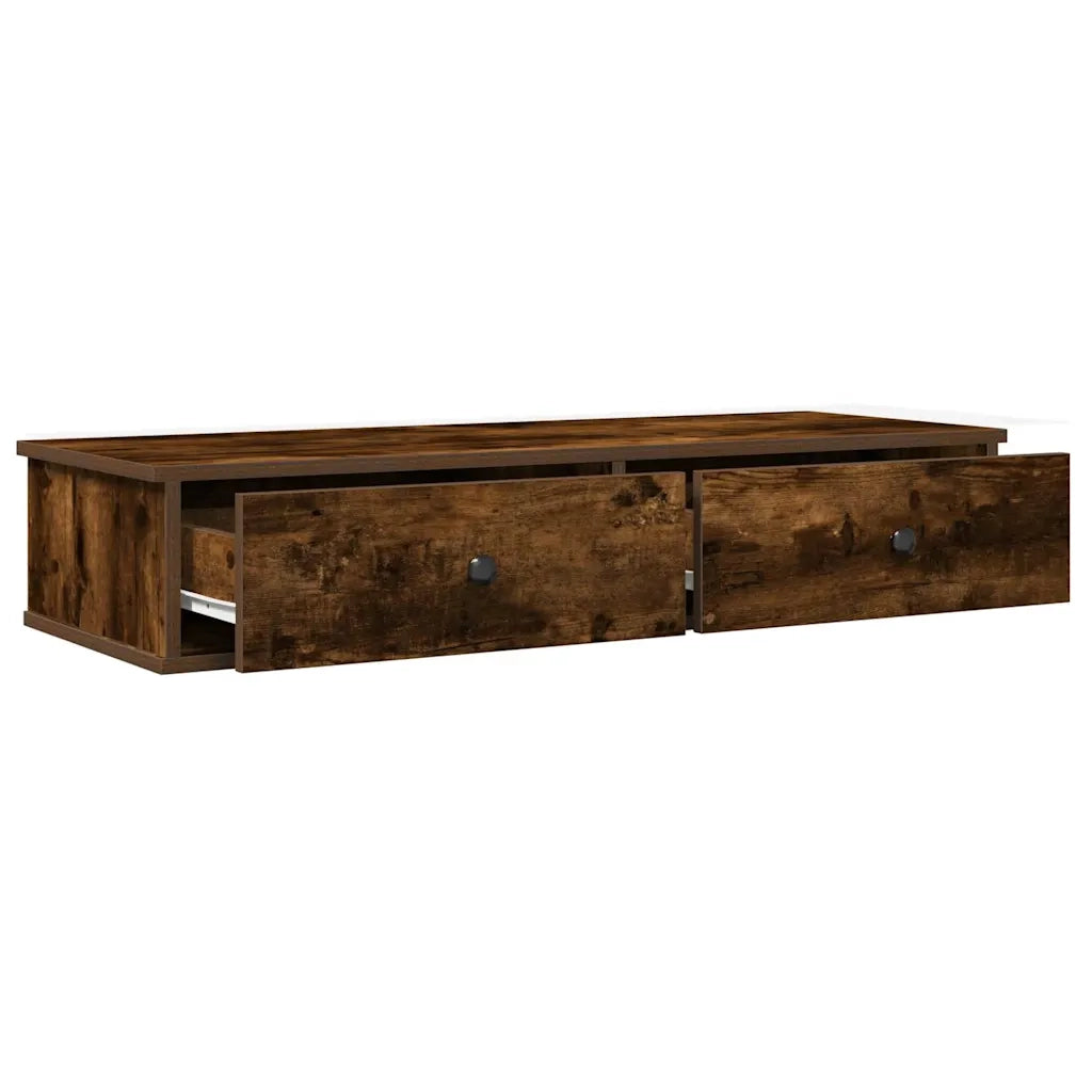Scaffale a Parete con Cassetti Fumo 100x37,5x19cm in Truciolato 859963
