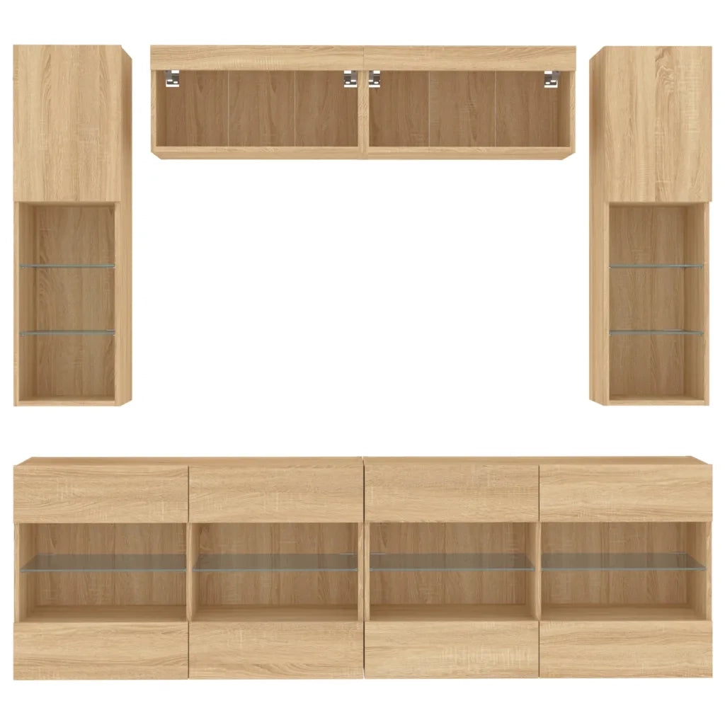Set Mobili TV a Muro 6 pz con Luci LED Rovere Sonoma 3216799