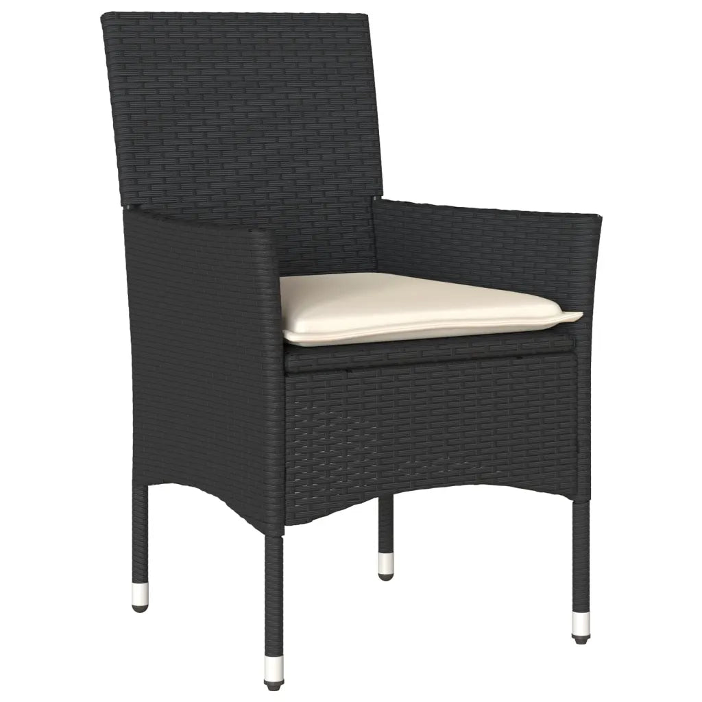 Set Pranzo da Giardino 5 pz | Set Salotto da Giardino con Cuscini Nero Polyrattan Acacia