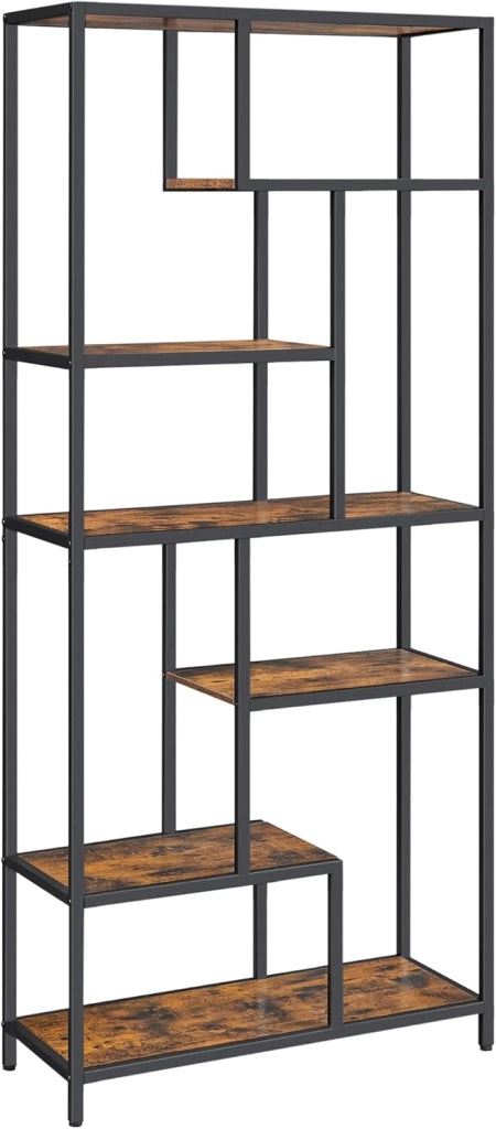 VASAGLE Libreria Scaffale, Libreria Verticale a 6 Ripiani, Porta Piante, 30 x 80 x 180 cm, Vetro Temperato, Studio Soggiorno Camera da Letto Cucina, Oro Metallico LGT502A01