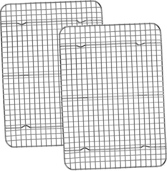 Set di 2 raccoglitori per piatti in acciaio inossidabile, grande formato rettangolare per piatti, raffreddamento, cottura e griglia, 39×28,5×2 cm, salutare, inossidabile e lavabile in forno a microonde.