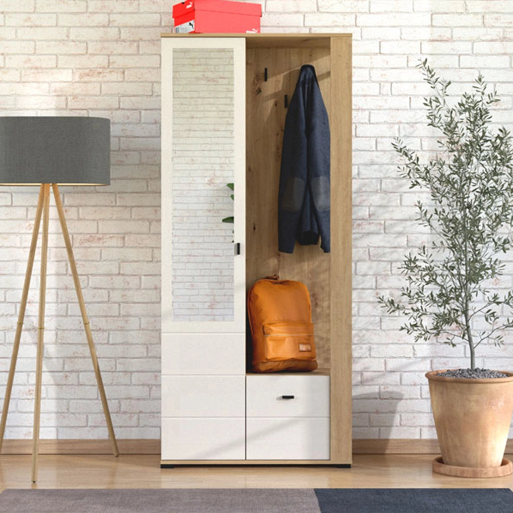 Vique, Mobile da Ingresso Specchio Incluso, 87x36x197h cm Bianco Crema