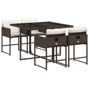 Set da Pranzo da Giardino 5pz | Set Salotto da Giardino con Cuscini in Polyrattan Marrone