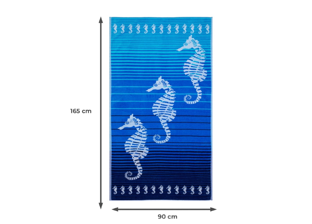 Telo Mare Jacquard Spugna Asciugamano Spiaggia Disegno Love Sea Horse - Telo Mare - Blu