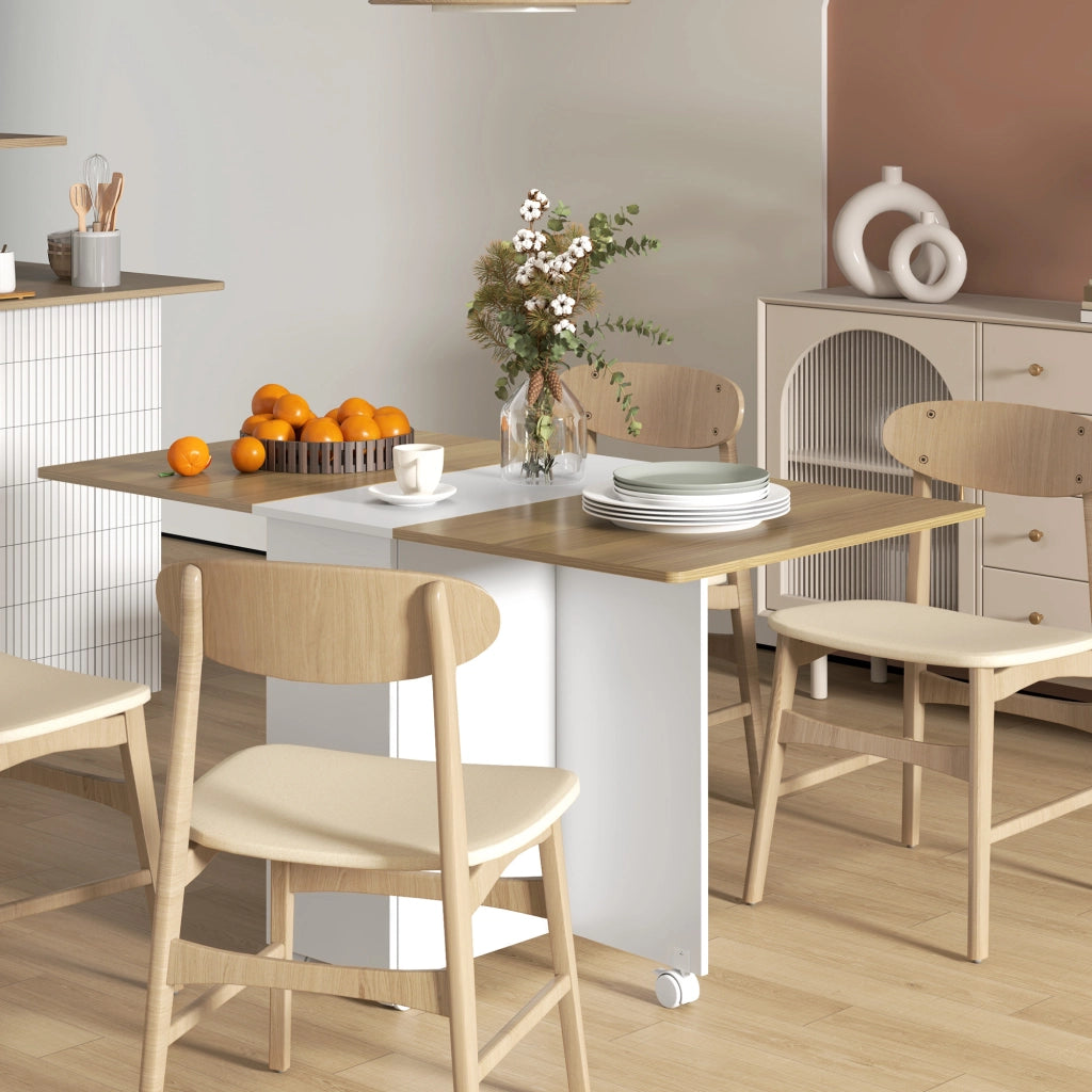 Tavolo da pranzo allungabile rettangolare con cassetti e armadietto ¨C zephmum ¨C Bianco e legno 140x76x74 cm