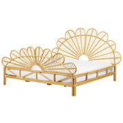 Letto matrimoniale in rattan con rete in legno chiaro e pannello intrecciato 180 x 200 cm camera da letto stile boho