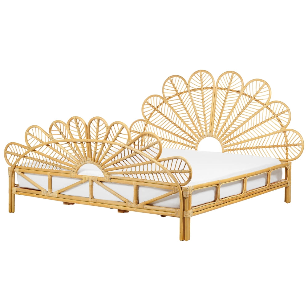 Letto matrimoniale in rattan con rete in legno chiaro e pannello intrecciato 180 x 200 cm camera da letto stile boho