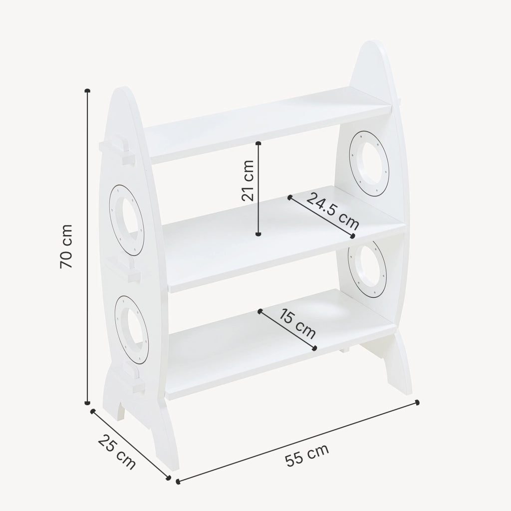 Scaffale Tårnby per Cameretta Libreria Bassa a 3 Ripiani 70x55x25 cm Design Razzo - Bianco [en.casa]