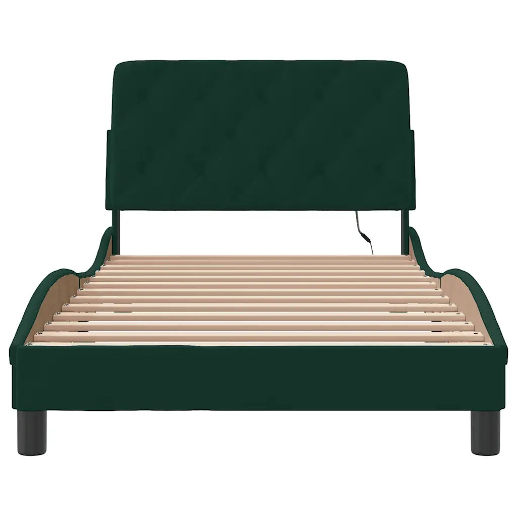 Giroletto con LED senza Materasso Verde Scuro 100x200 cm in Velluto 3213840