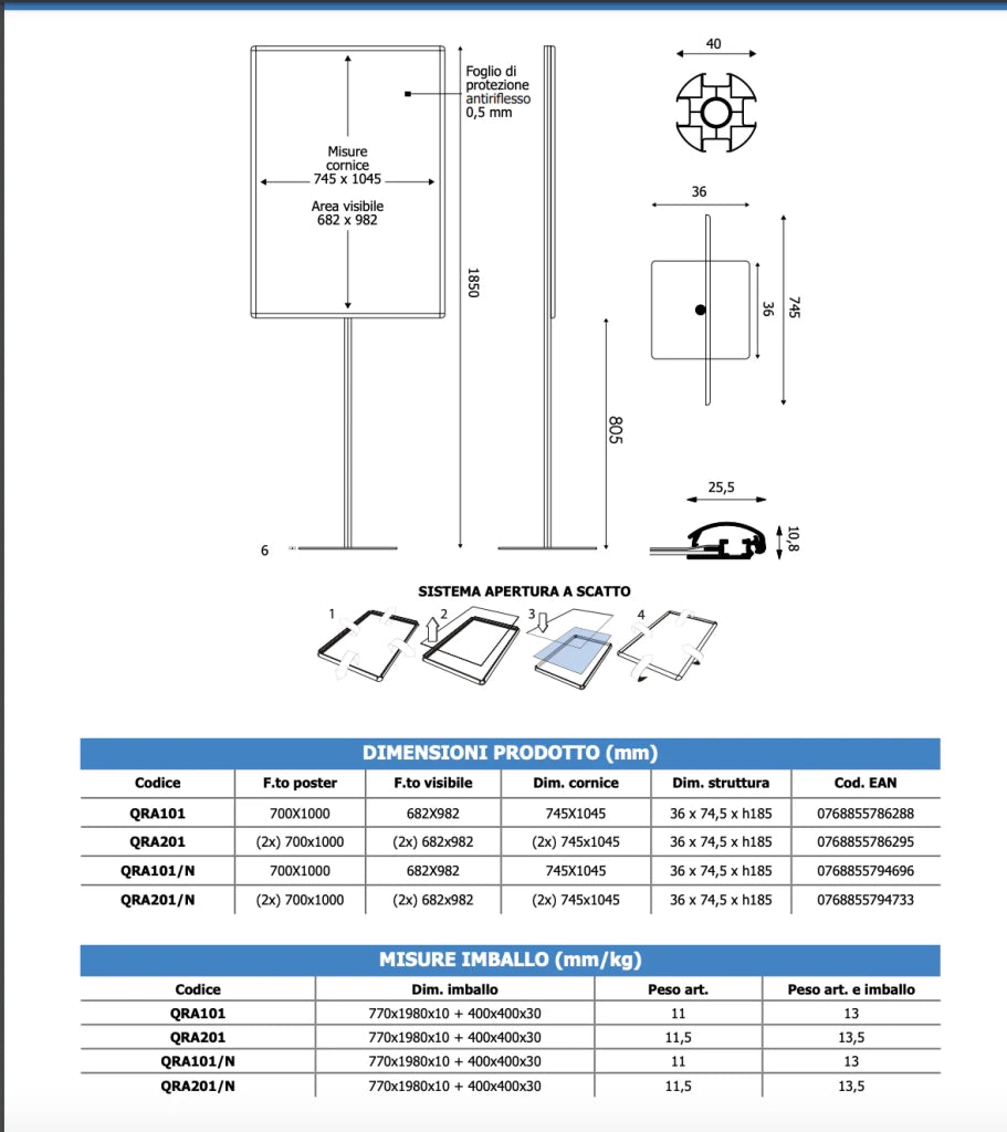 Porta Comunicazioni con cornice 70 x 100 linea Q System - Monofacciale