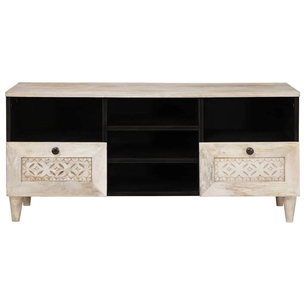 vidaXL Mobile TV Bianco 100 x 33 x 46 cm legno massello di mango