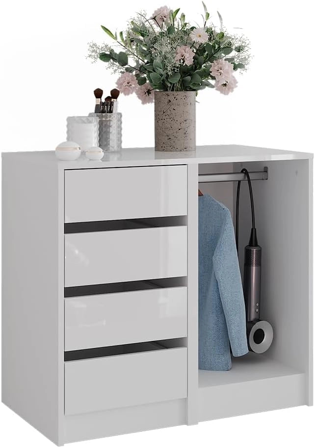 Cassettiera per camera da letto Sherry, Bianco/bianco lucido, 80.2 x 76 cm 2 parti, adatto per riporre abbigliamento e accessori