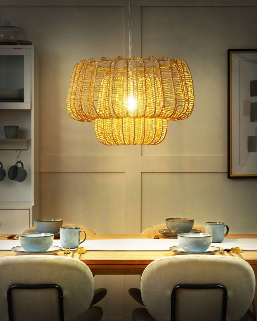 Lampadario in corda di carta beige Stile naturale japandi soggiorno salotto elegante
