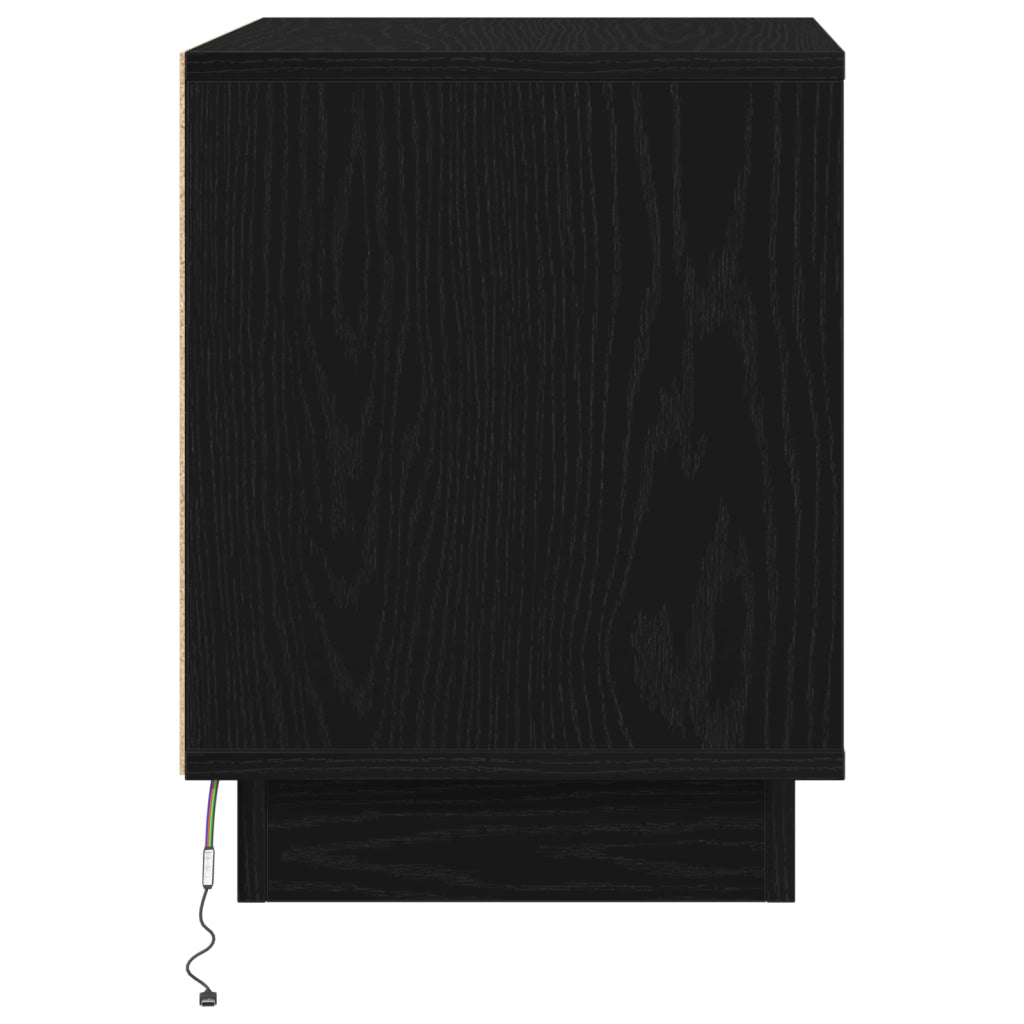 Comodino con luci LED Nero Rovere 44x34,5x45 cm