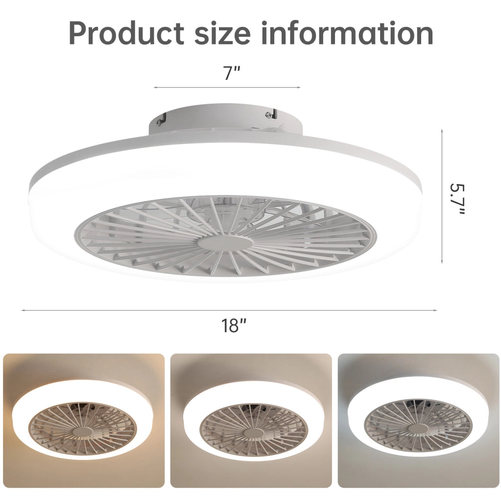 Ventilatore da soffitto senza pale 46 cm con luce a 3 colori e telecomando, motore DC reversibile, bianco