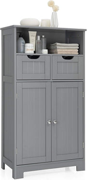 Armadietto Terra da Bagno Mobile Autoportante, Mobiletto Ufficcio Multiuso, con Cassetti e Ripiani, Ampio Spazio, Legno (Grigio)