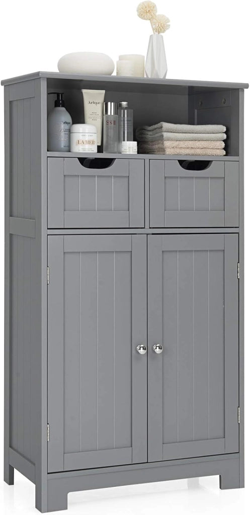 Armadietto Terra da Bagno Mobile Autoportante, Mobiletto Ufficcio Multiuso, con Cassetti e Ripiani, Ampio Spazio, Legno (Grigio)