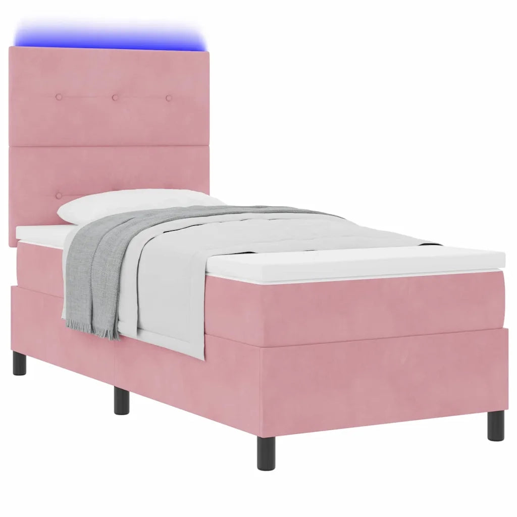 Letto a Sorgente LED con materasso Rosa 90 x 190 cm Tessuto