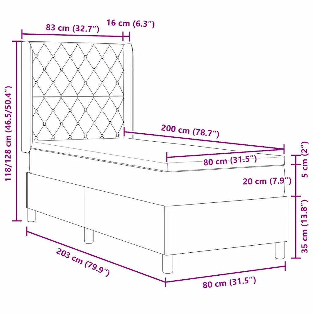 Letto a molle con materasso Grigio scuro 80 x 200 cm Velluto